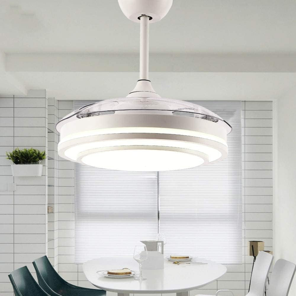 Reversible Retractable Ceiling Fans with LED Light and Remote Control, 42 Inch Invisible Ceiling Fan Chandelier with 4 Clear ABS Blades, Bedroom Fandelier Indoor Ceiling Light Kits with Fans (White)